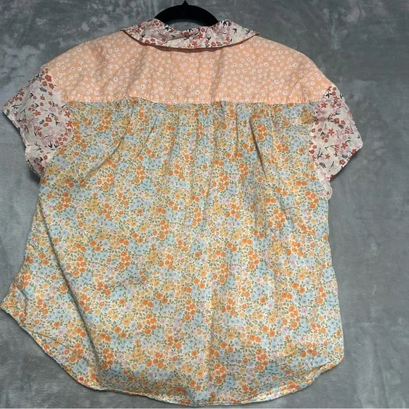American Eagle Patchwork Floral Button Up Blouse Top Women’s XS Cotton - Picture 2 of 6